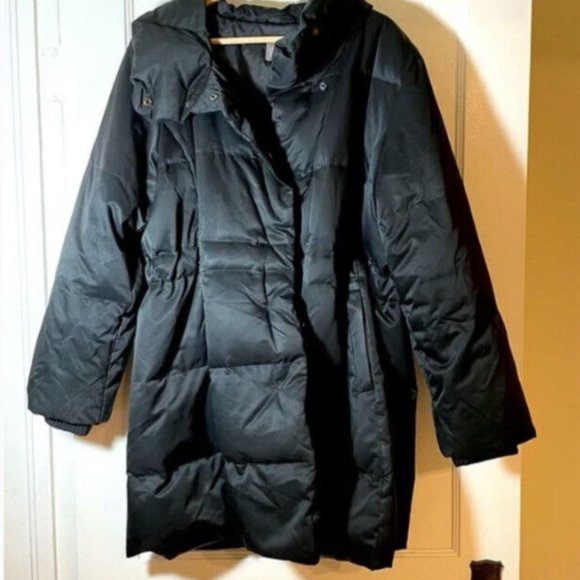 J. Jill Black Down Filled Snap Front 3/4 Length Long Hooded Coat, XL - Picture 4 of 5
